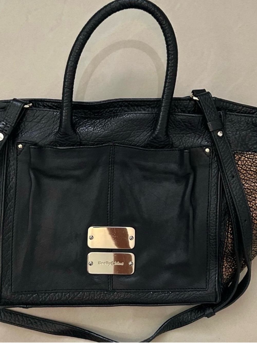 See By Chloe Black Leather Satchel with Wallet